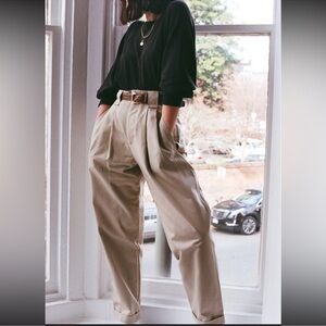 Na Nin Townes Cotton High Waisted Trousers in Khaki Tan Size XS